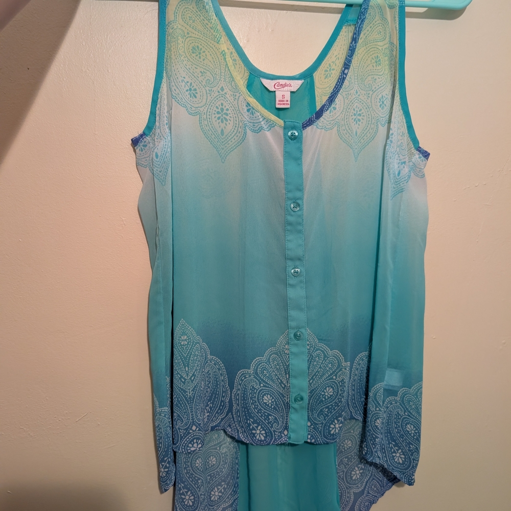 Capella Blue and Green Sleeveless Blouse